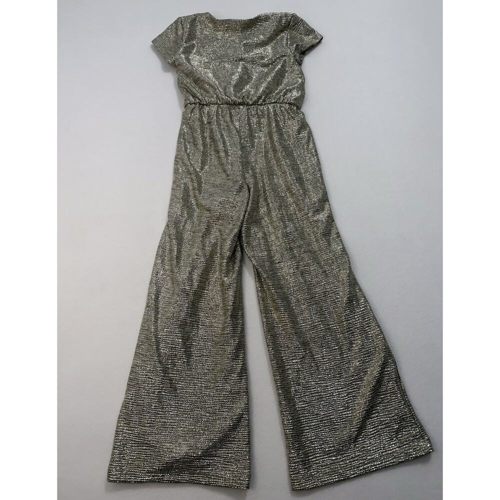 GB Girls, Silver Metallic Jumpsuit Size Small Wide Leg Party Sparkle - Picture 5 of 7